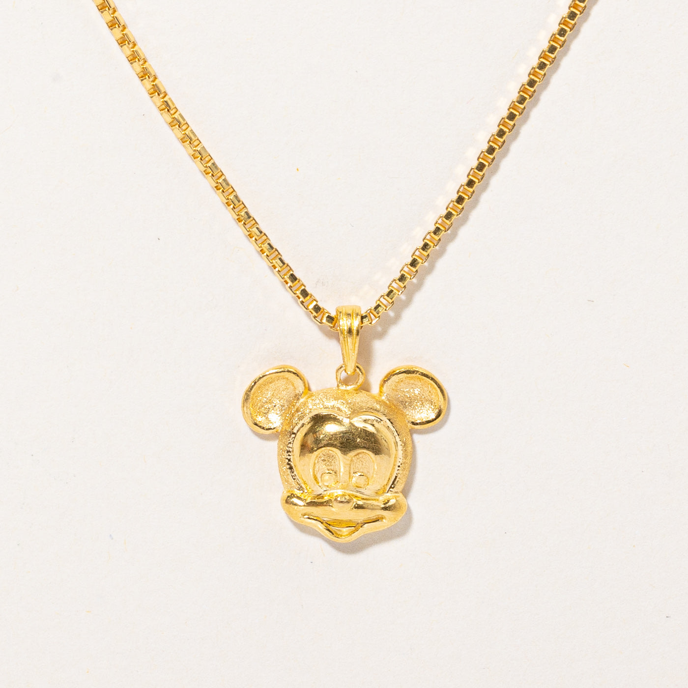 24k Yellow Gold Mickey Mouse Pendant & Necklace | 16" |