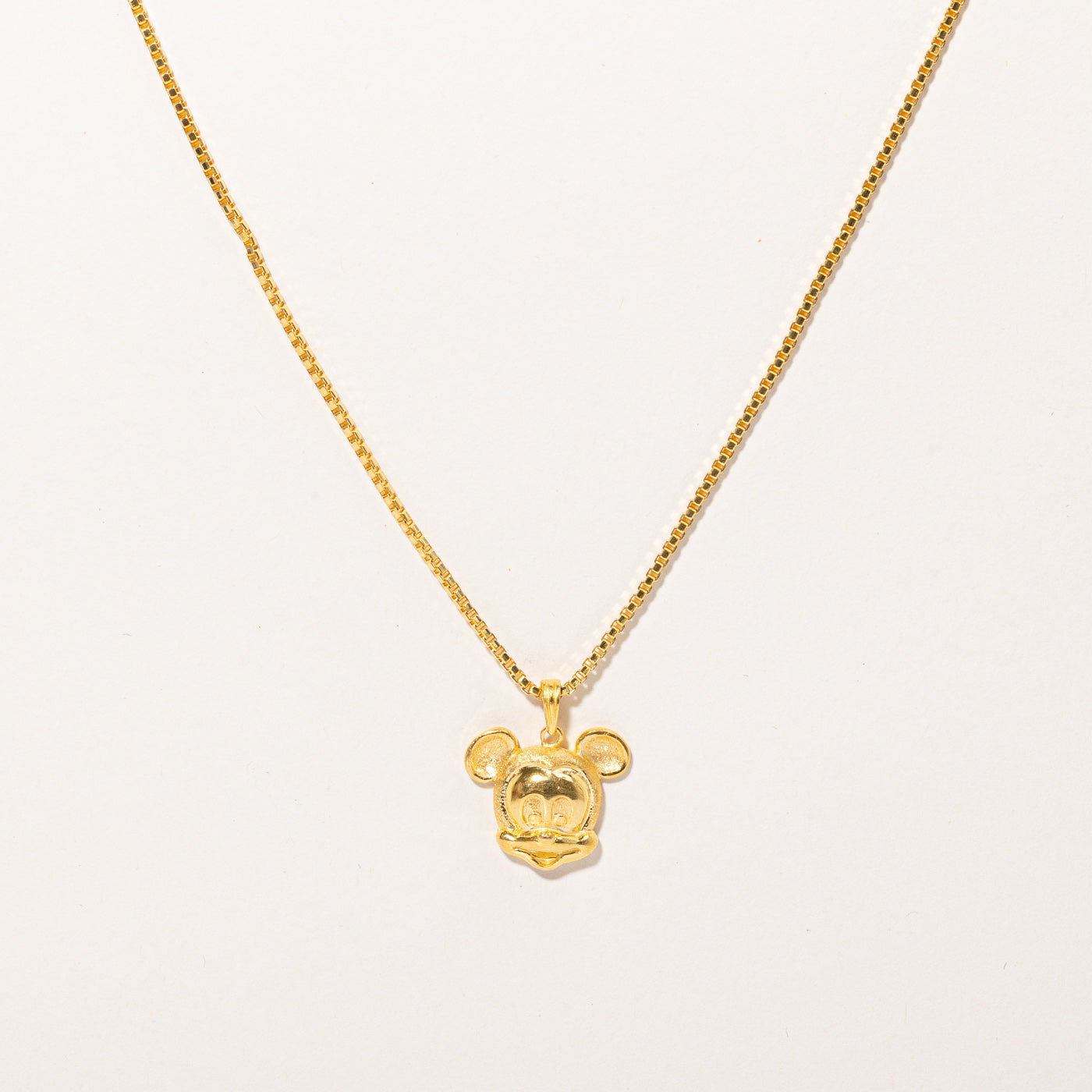 24k Yellow Gold Mickey Mouse Pendant Necklace 16