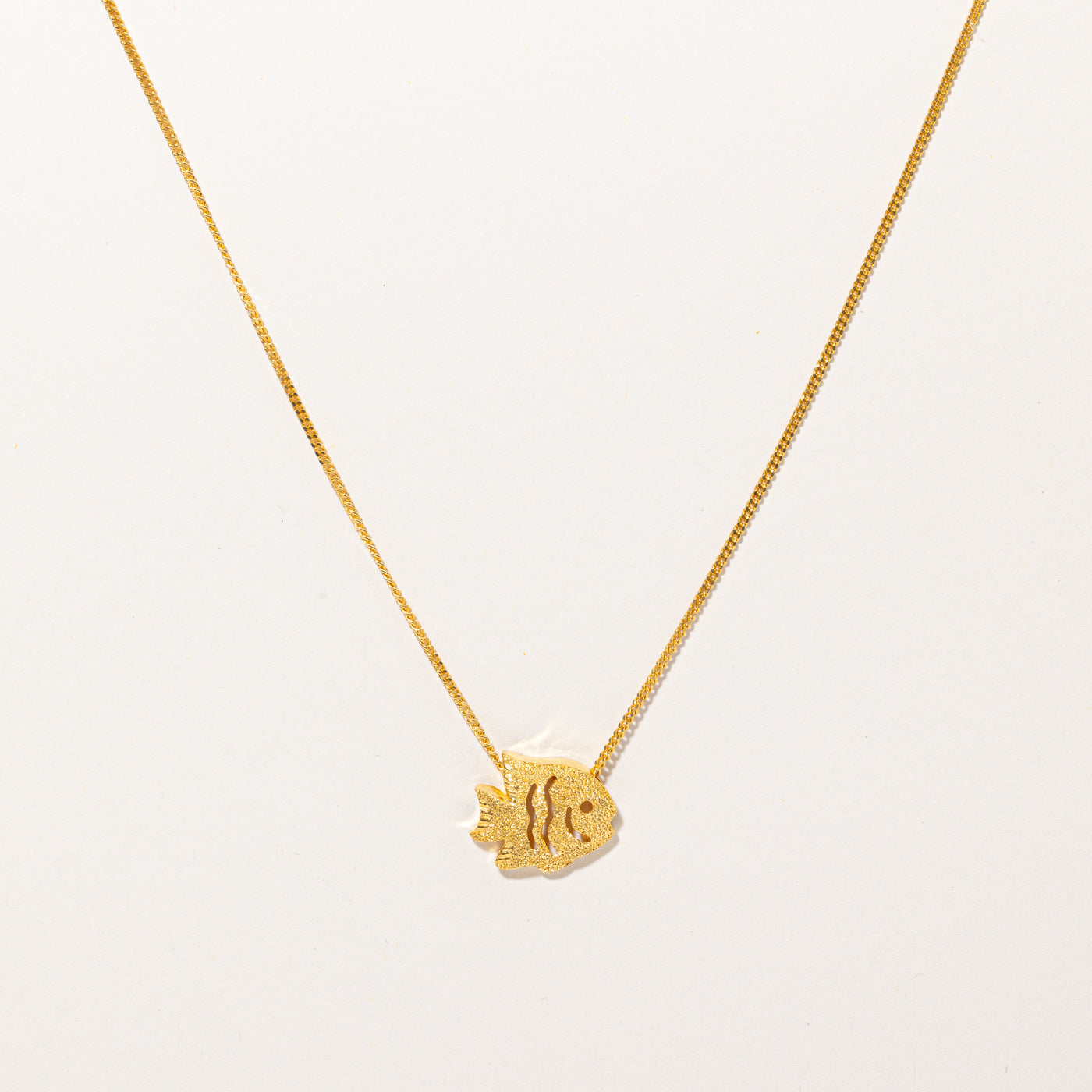 24k Yellow Gold Fish Pendant Necklace | 16" |