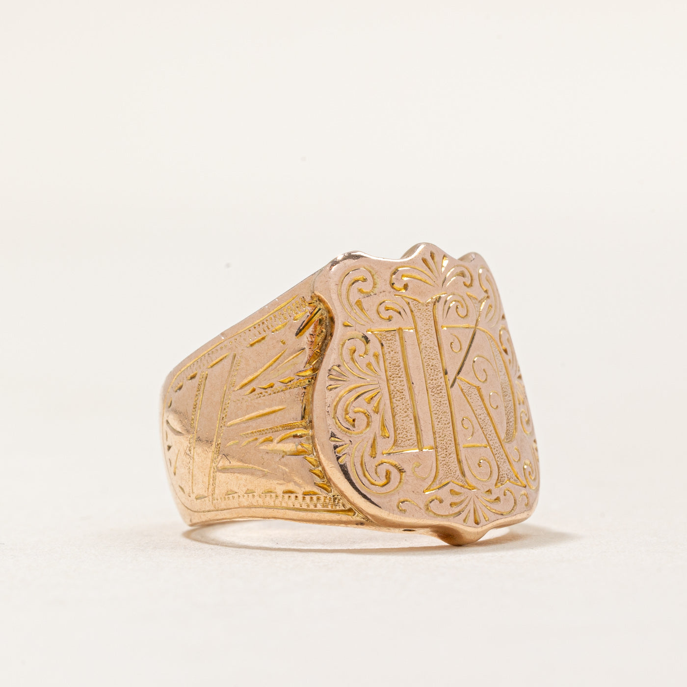 Vintage Hand Carved 14k Yellow Gold 'I.K.D.' Initial Ring | SZ 5.75 |