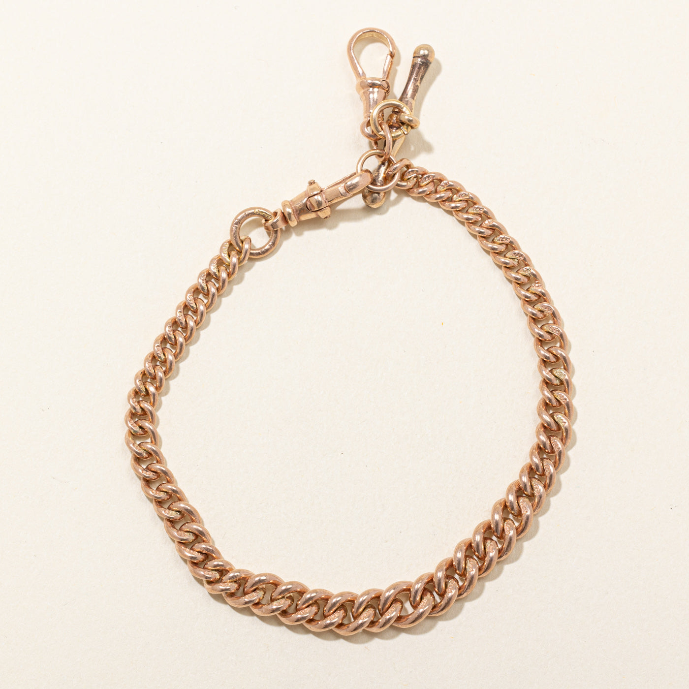 Antique London Hallmarked 9k Rose Gold Graduated Curb Link Bracelet | 8.5" |