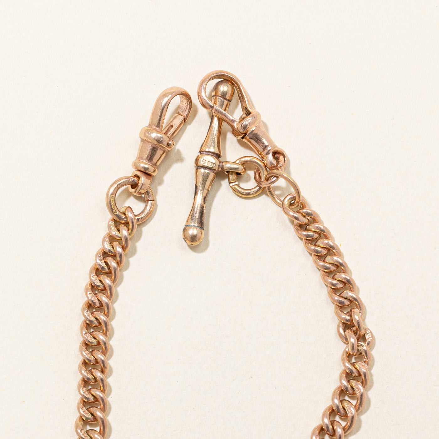 Antique London Hallmarked 9k Rose Gold Graduated Curb Link Bracelet | 8.5" |