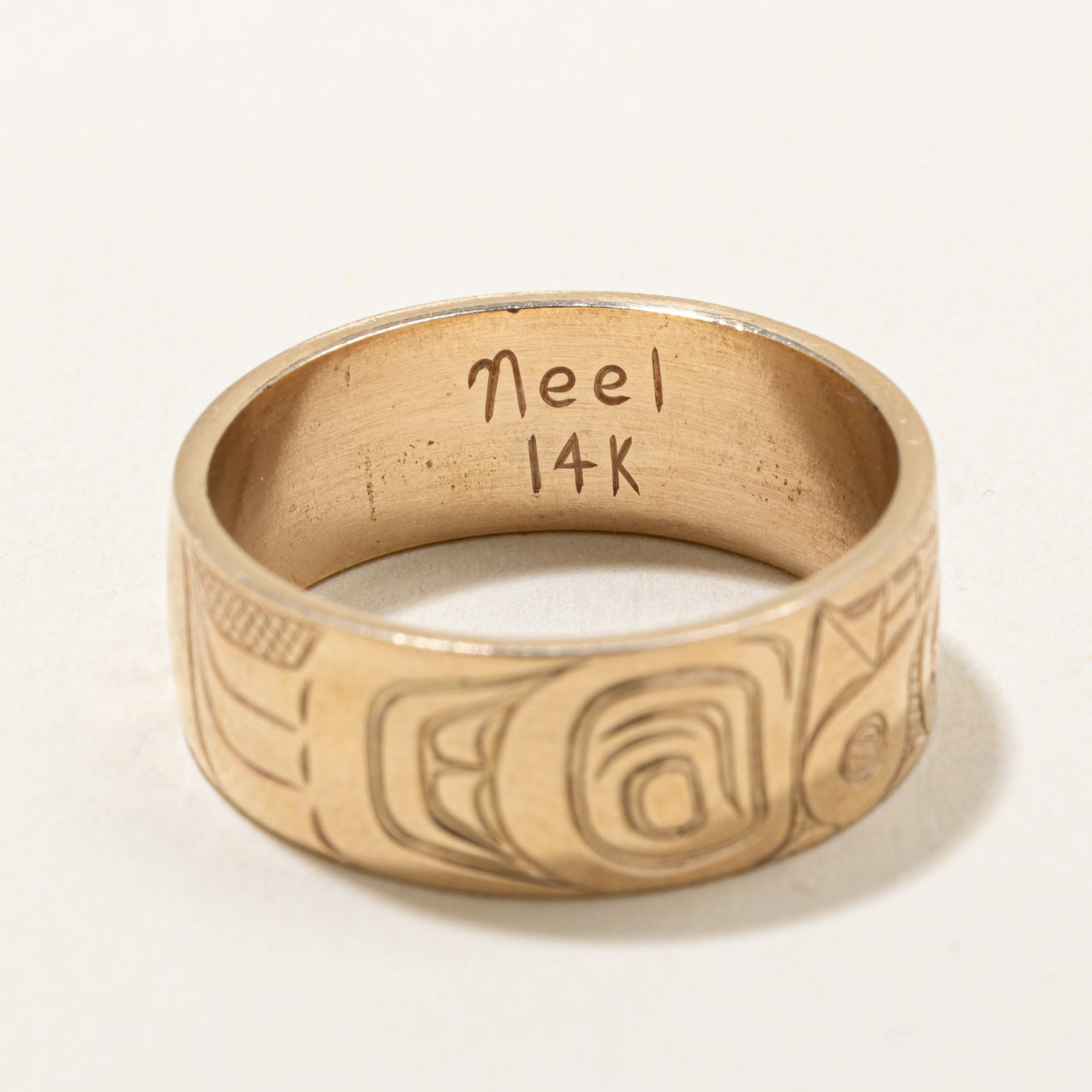 'David Neel' 14k Yellow Gold Indigenous Art Band | SZ 7.5 |