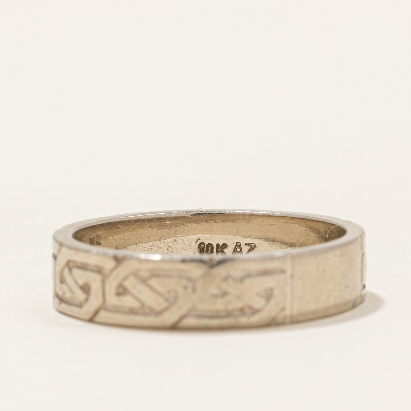 Bague en or blanc 10 carats à motif celtique | Taille 9,75 |