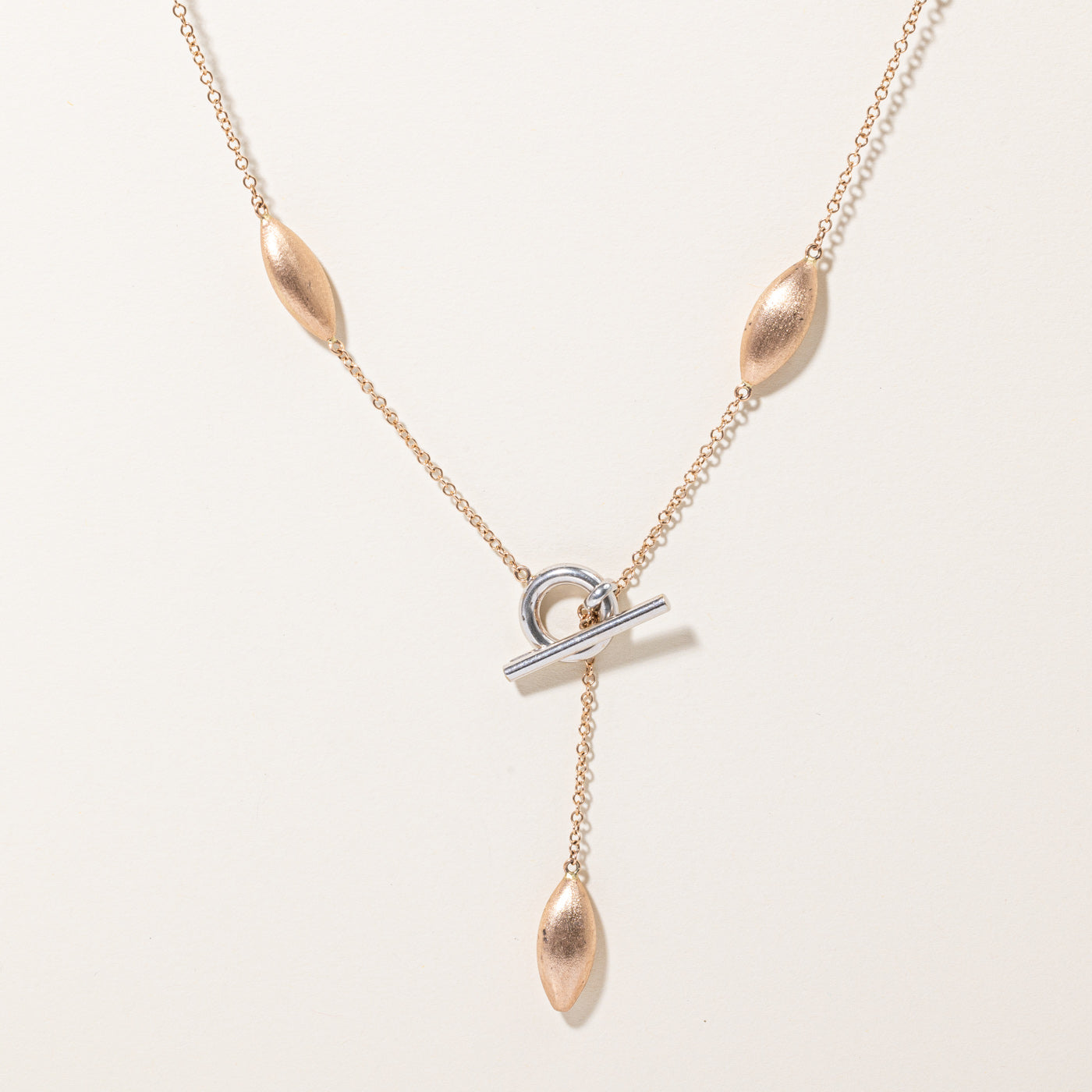 14k Two Tone Gold Toggle Lariat Necklace | 36" |