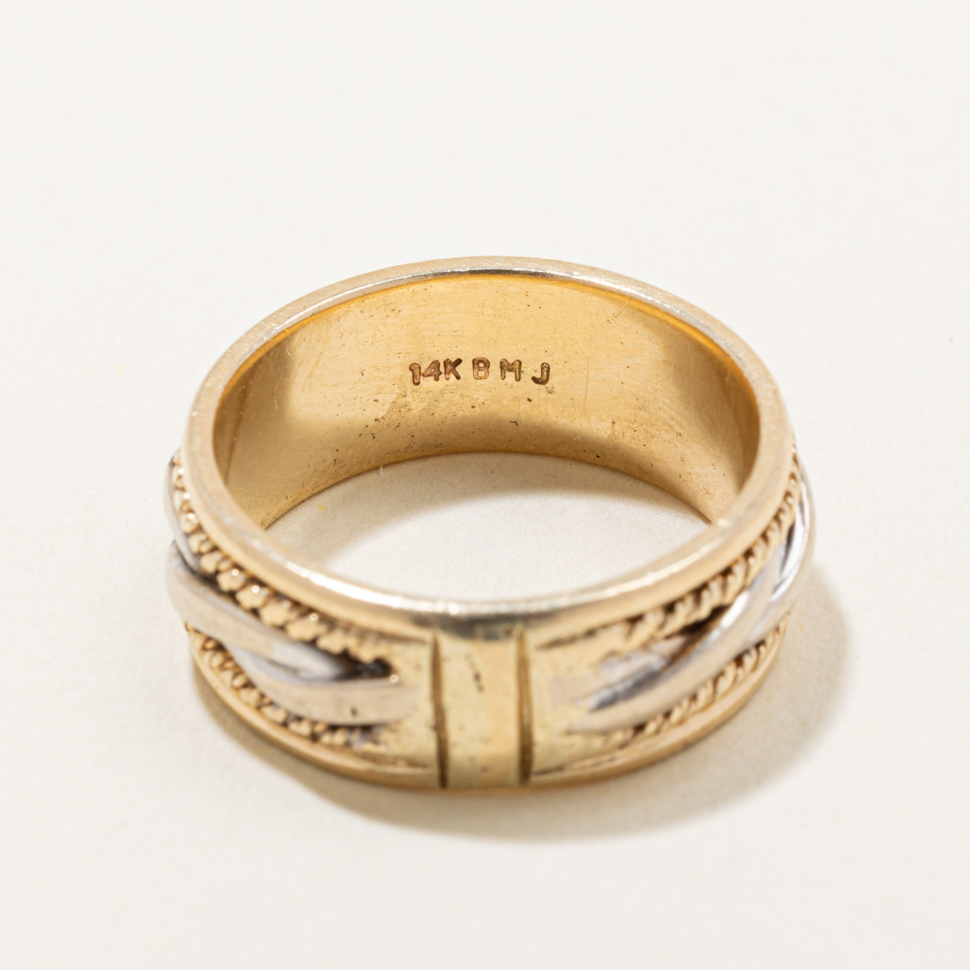 Alliance tressée bicolore en or 14 carats | Taille 8,25 |