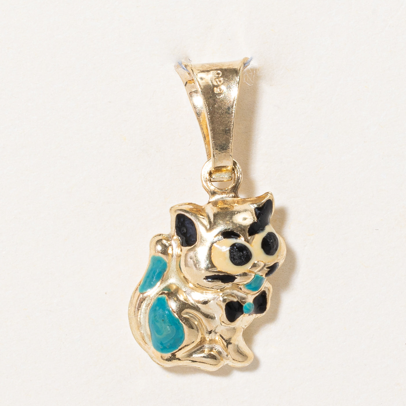 14k Yellow Gold & Enamelled Cat Pendant
