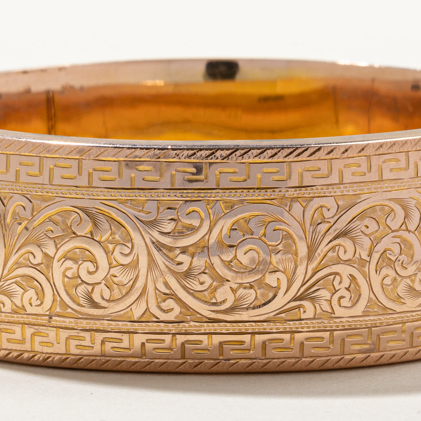 1944 Birmingham 9k Yellow Gold Engraved Bangle | 7" |