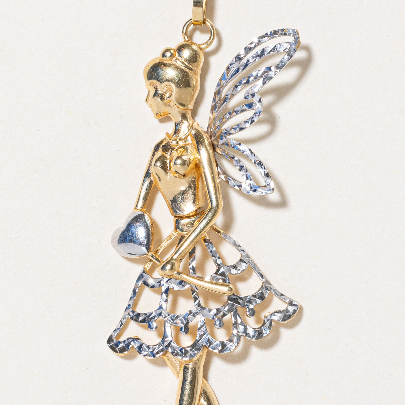 18k Two Tone Gold Fairy Pendant