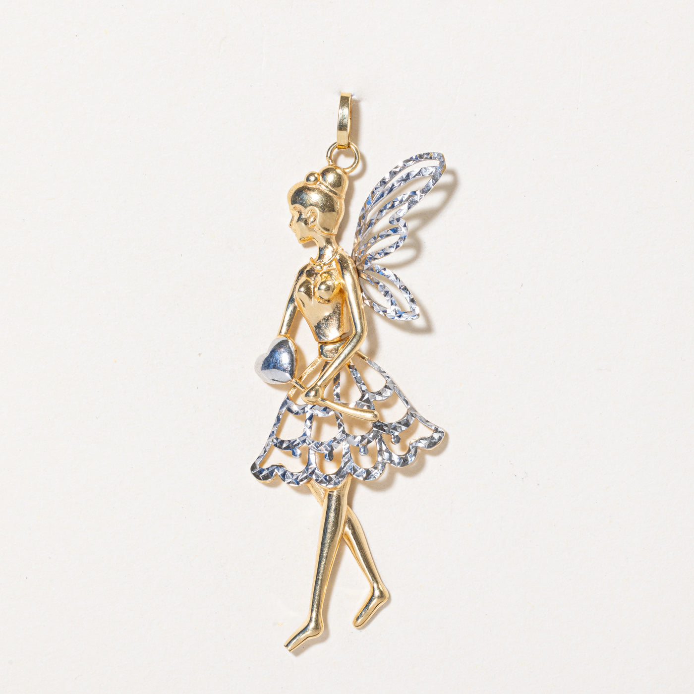 18k Two Tone Gold Fairy Pendant