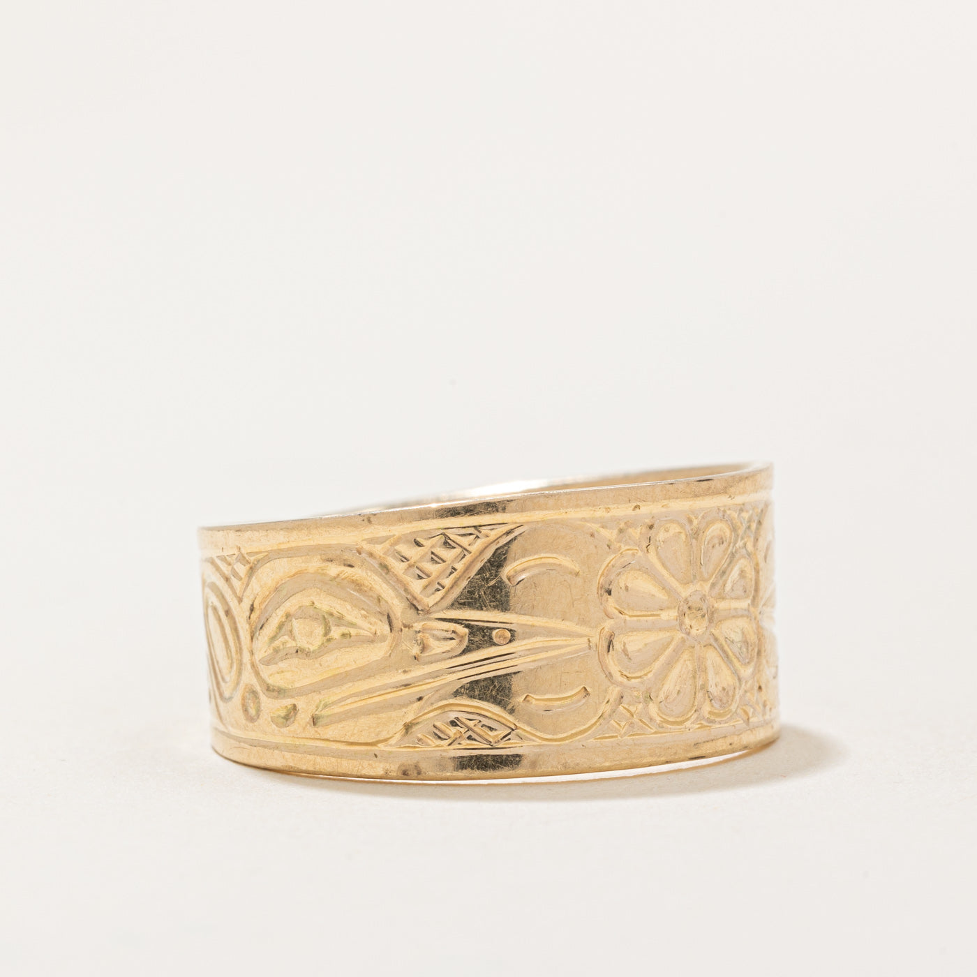 Bague d'art autochtone en or jaune 14 carats de P. Ellis | Taille 9,5 |