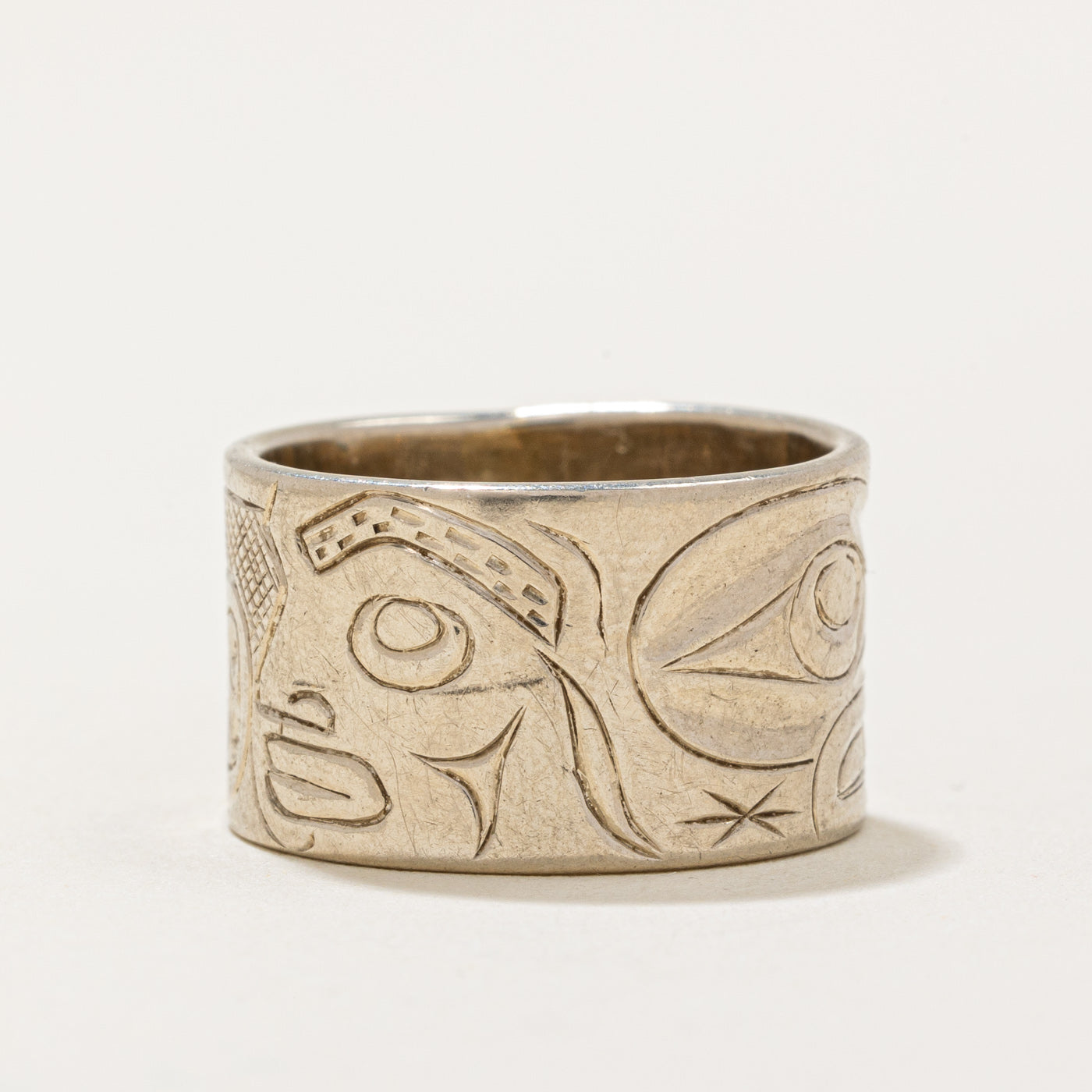 14k White Gold Indigenous Art Ring | SZ 4.75 |