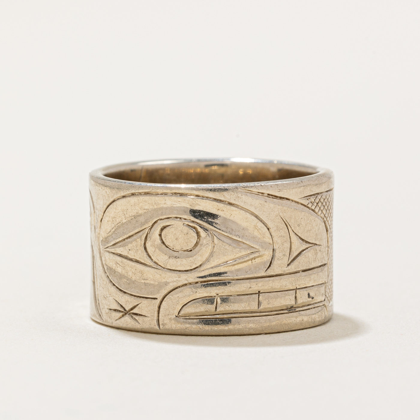 14k White Gold Indigenous Art Ring | SZ 4.75 |