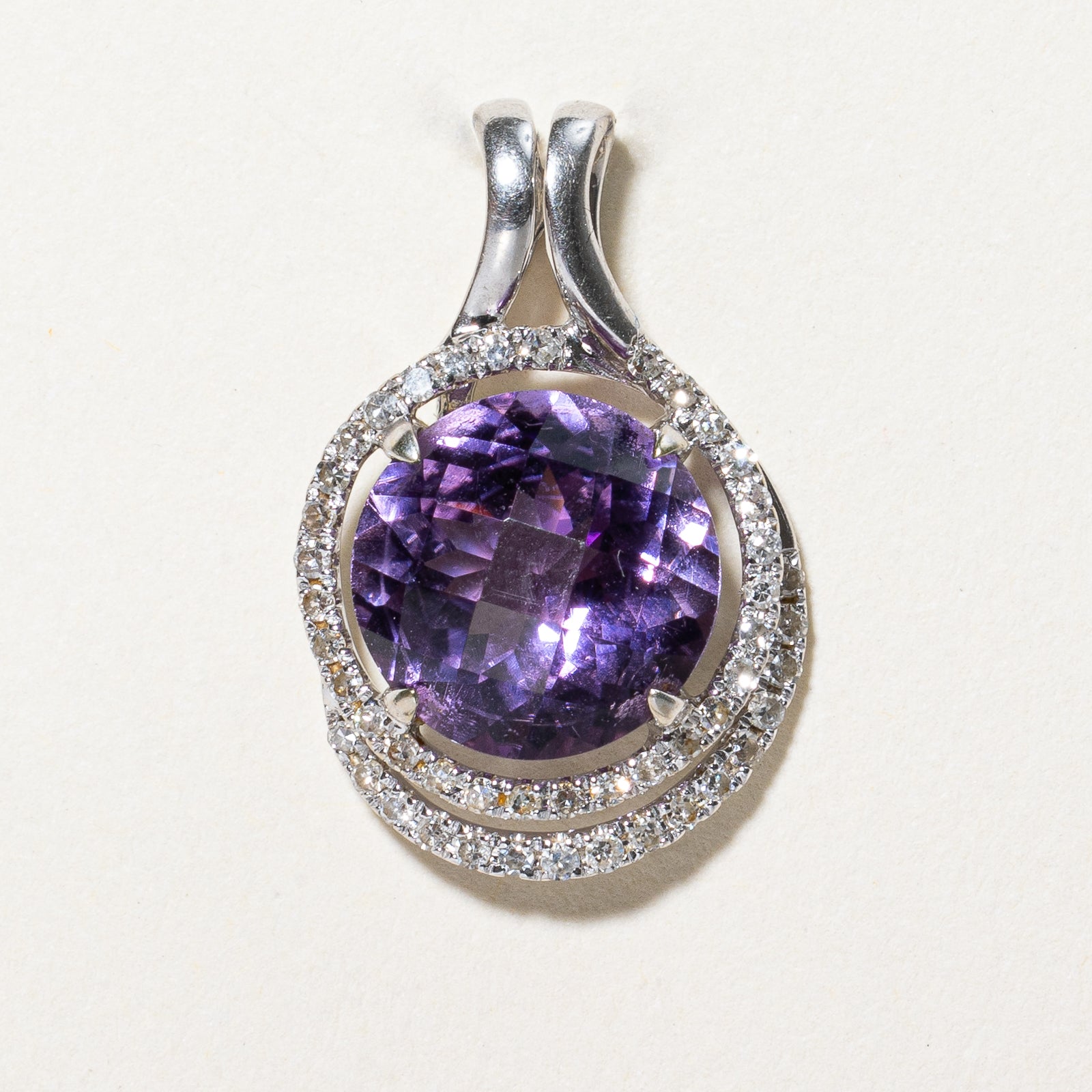 Amethyst & Halo Diamond Pendant | 3.00ct, 0.10ctw |