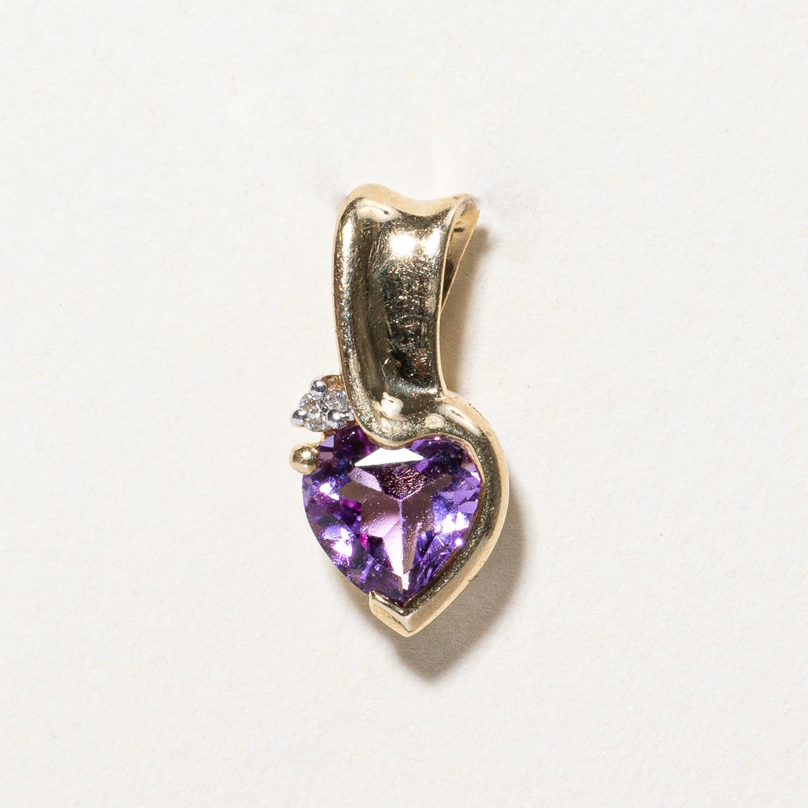 Heart Cut Amethyst & Diamond Pendant | 0.40ct, 0.01ct |