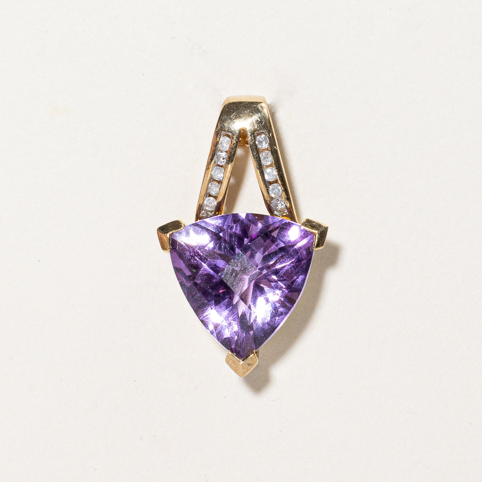 Trilliant Cut Amethyst & Diamond Pendant | 9.5ct, 0.08ctw |