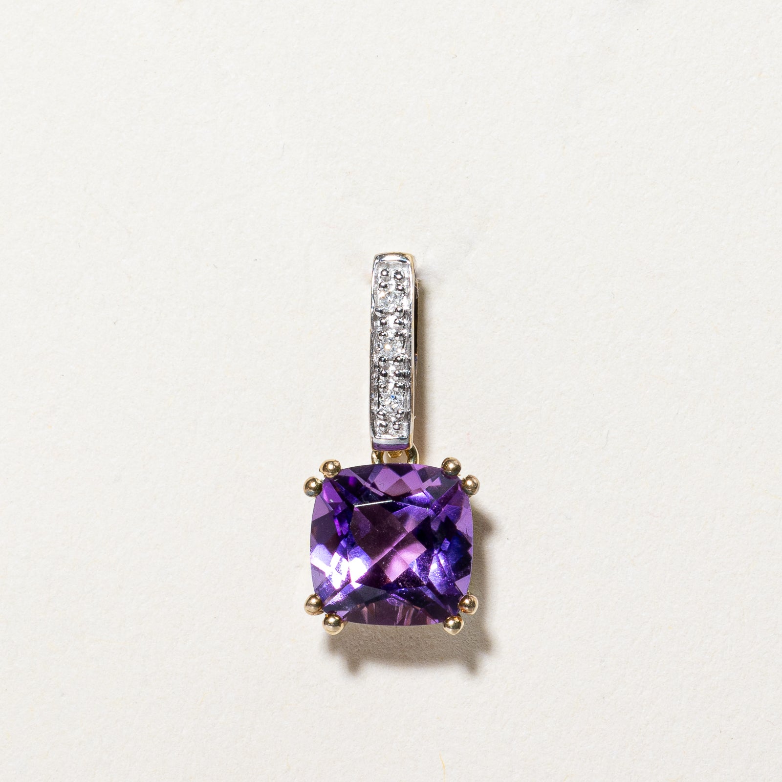 Square Amethyst & Diamond Drop Pendant | 1.2ct, 0.01ctw |