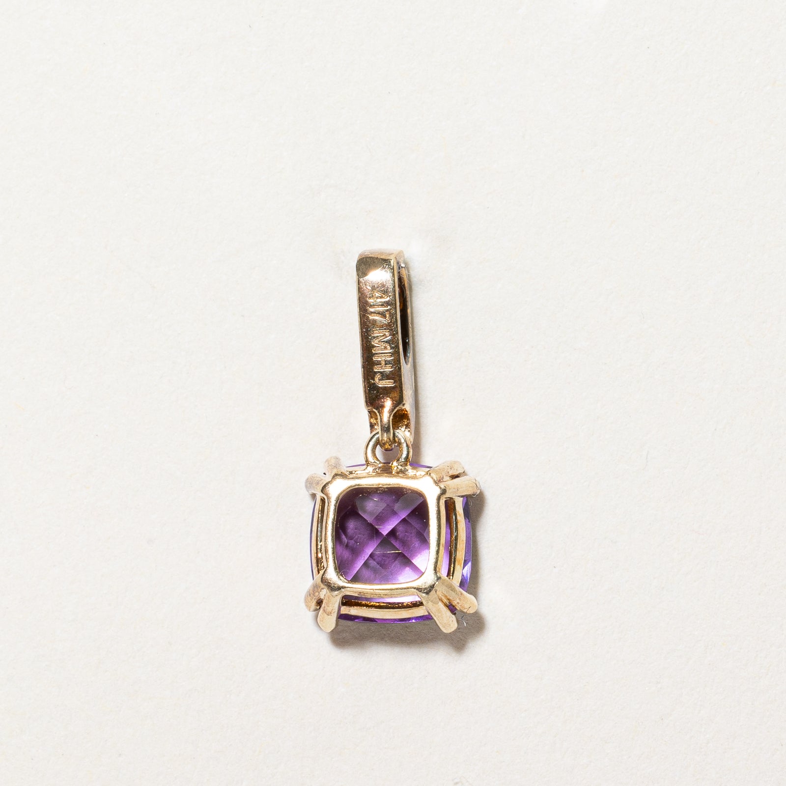 Square Amethyst & Diamond Drop Pendant | 1.2ct, 0.01ctw |