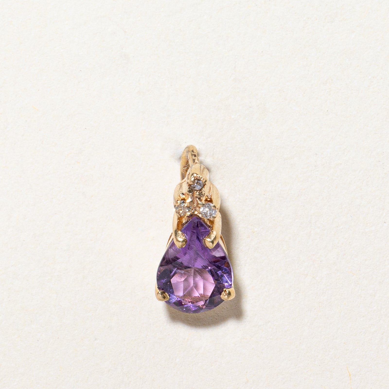 Pear Cut Amethyst & Diamond Pendant | 0.70ct, 0.01ctw |