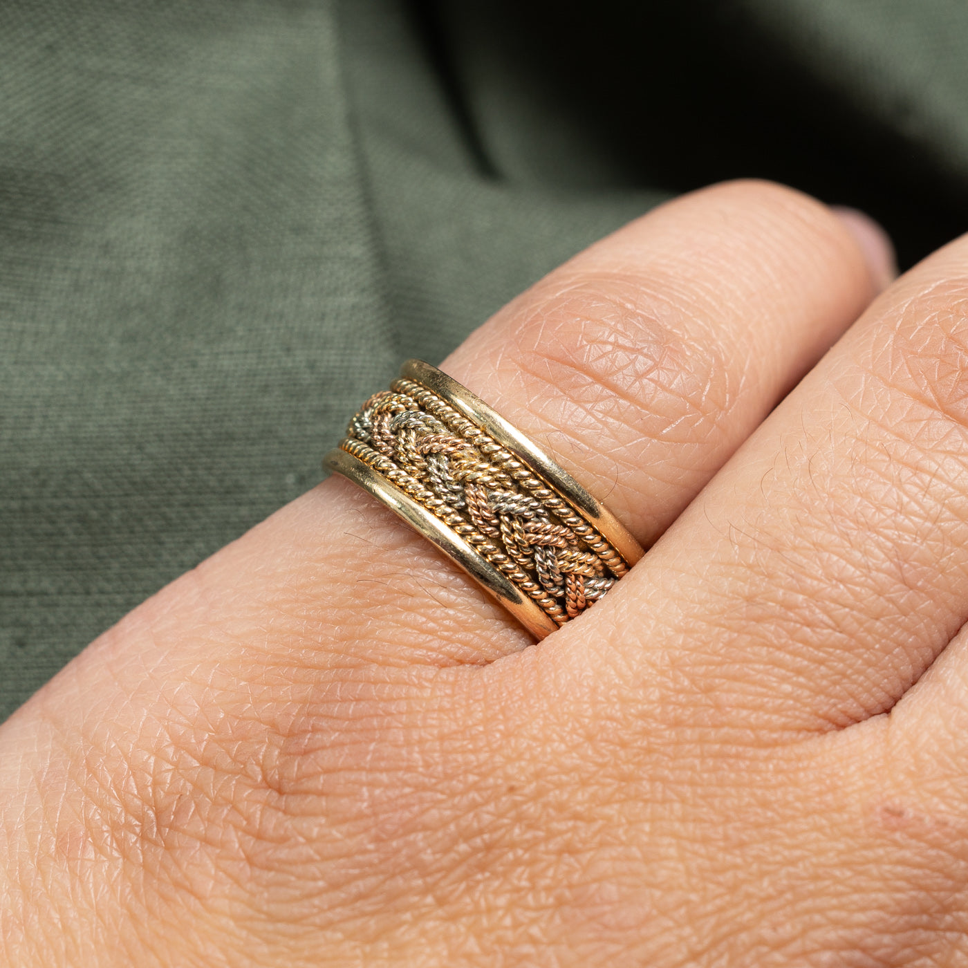 14K Tri Tone Gold Braided Rope Band | 8.3mm | SZ 5.25