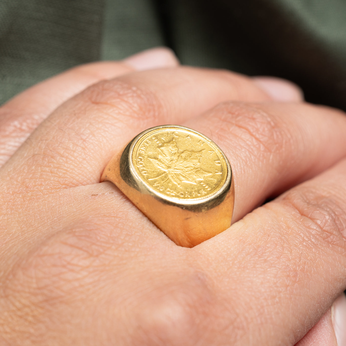 1996 Pure Gold Canadian Coin in 18k Yellow Gold Signet Ring | SZ 11