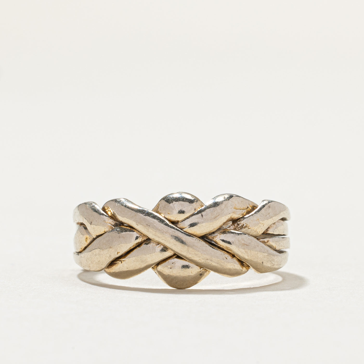 Vintage 14K White Gold Puzzle Ring | SZ 7