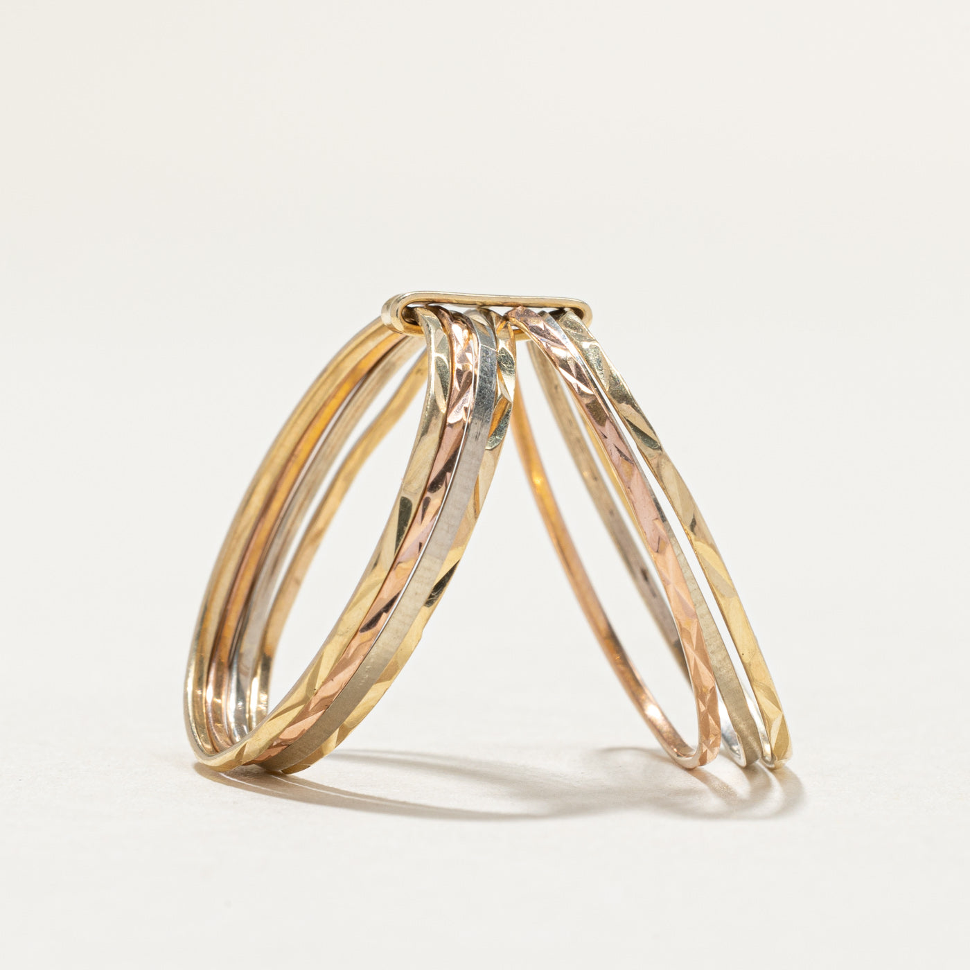 Vintage 14K Tri Tone Gold Diamond Cut Multi Band Ring | 8.0mm | SZ 7.25
