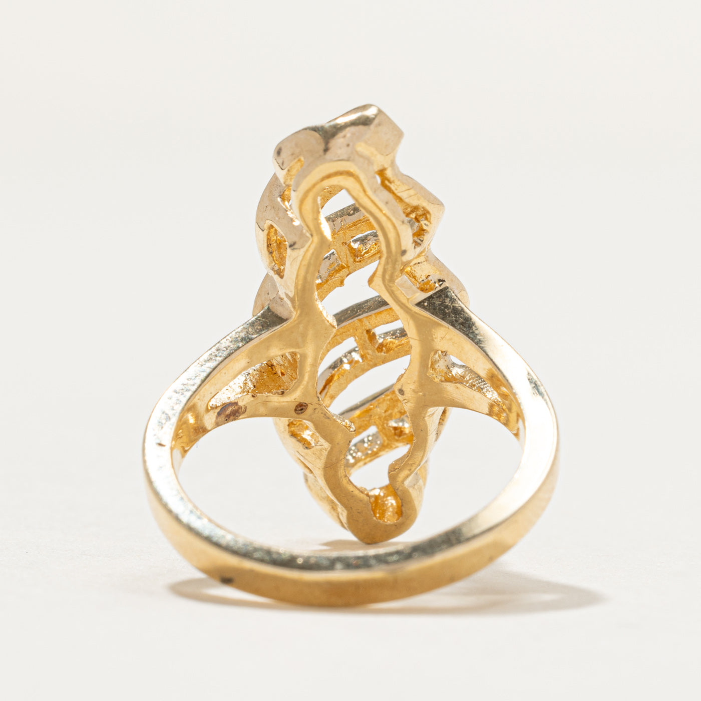 14K Yellow Gold Twisted Design Navette Ring | SZ 6