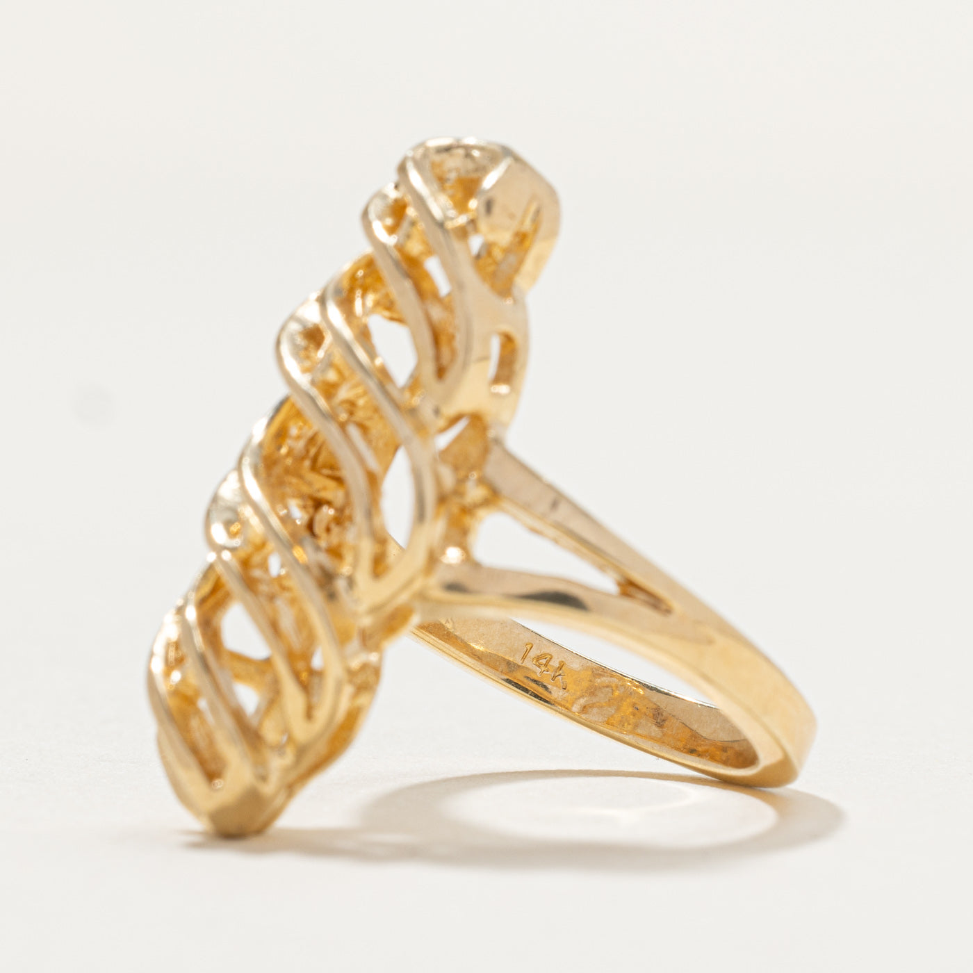 14K Yellow Gold Twisted Design Navette Ring | SZ 6