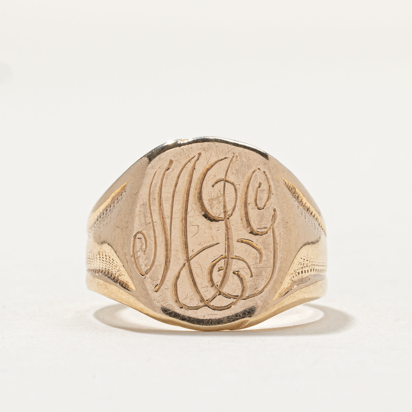 Vintage 10K Yellow Gold "MJG" Initial Signet Ring | SZ 7.25