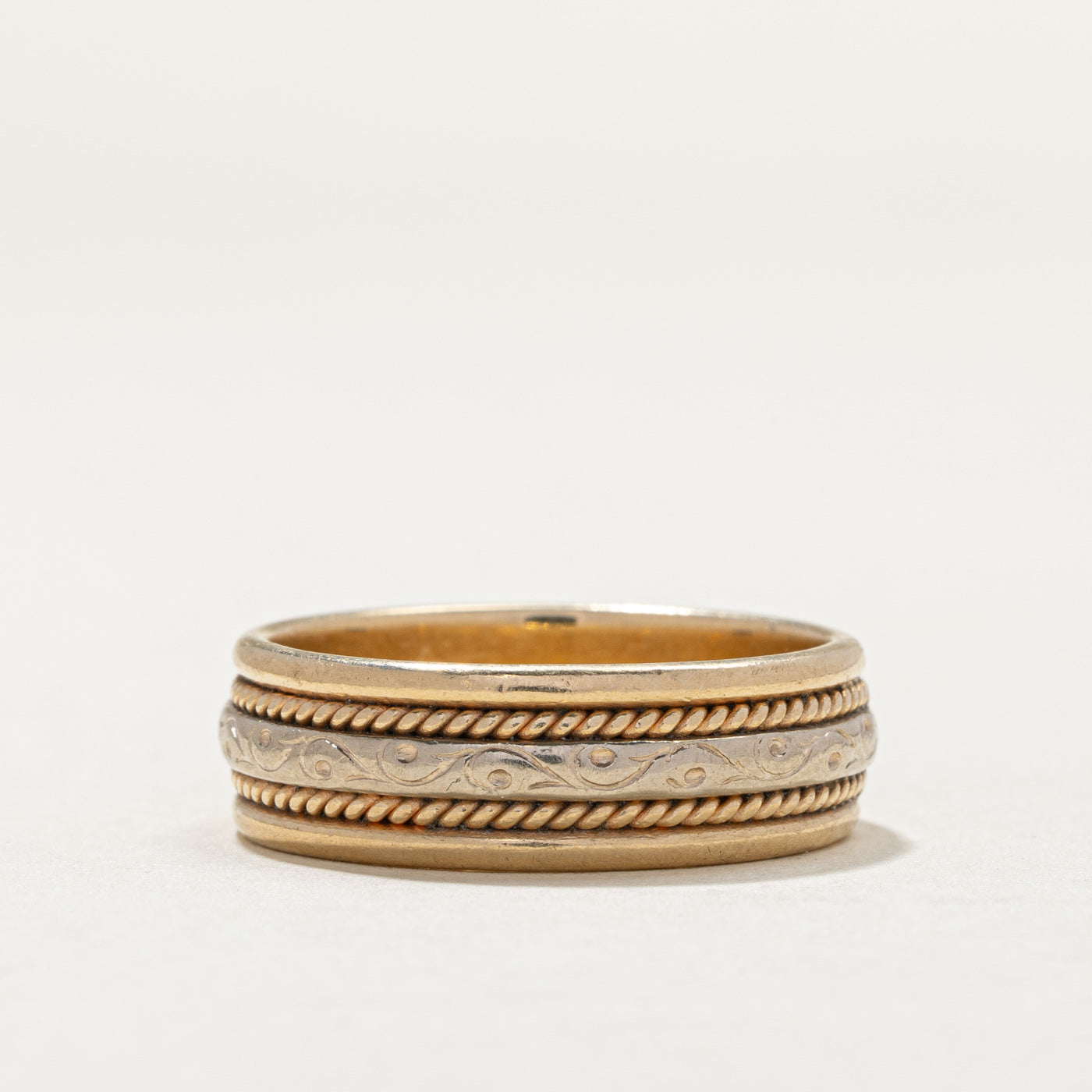 Vintage 14K Two Tone Gold Textured Band | 6.9mm | SZ 8.75