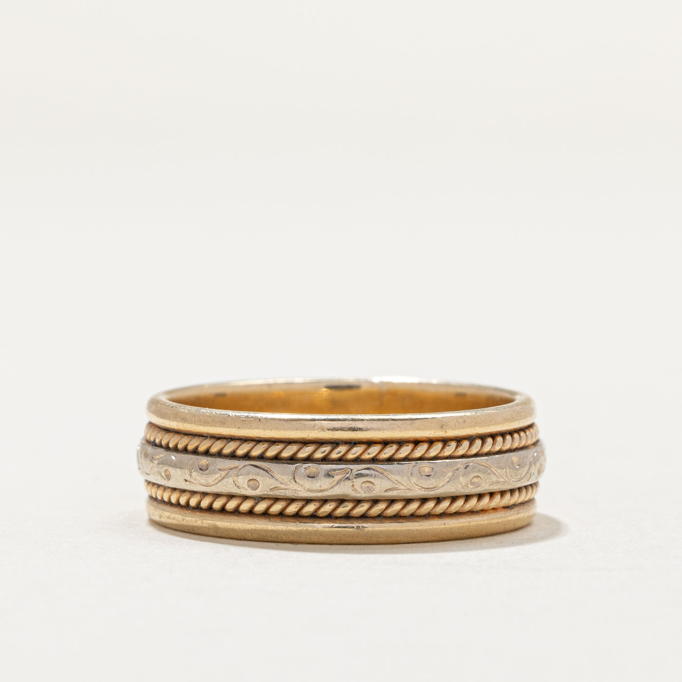 Vintage 14K Two Tone Gold Textured Band | 6.9mm | SZ 8.75