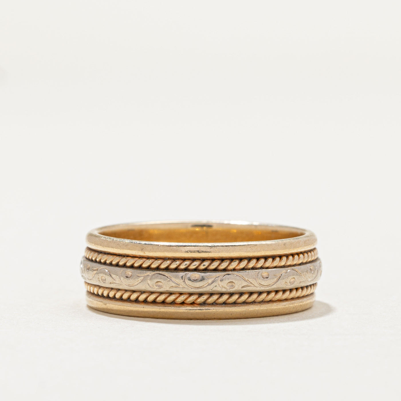 Vintage 14K Two Tone Gold Textured Band | 6.9mm | SZ 8.75