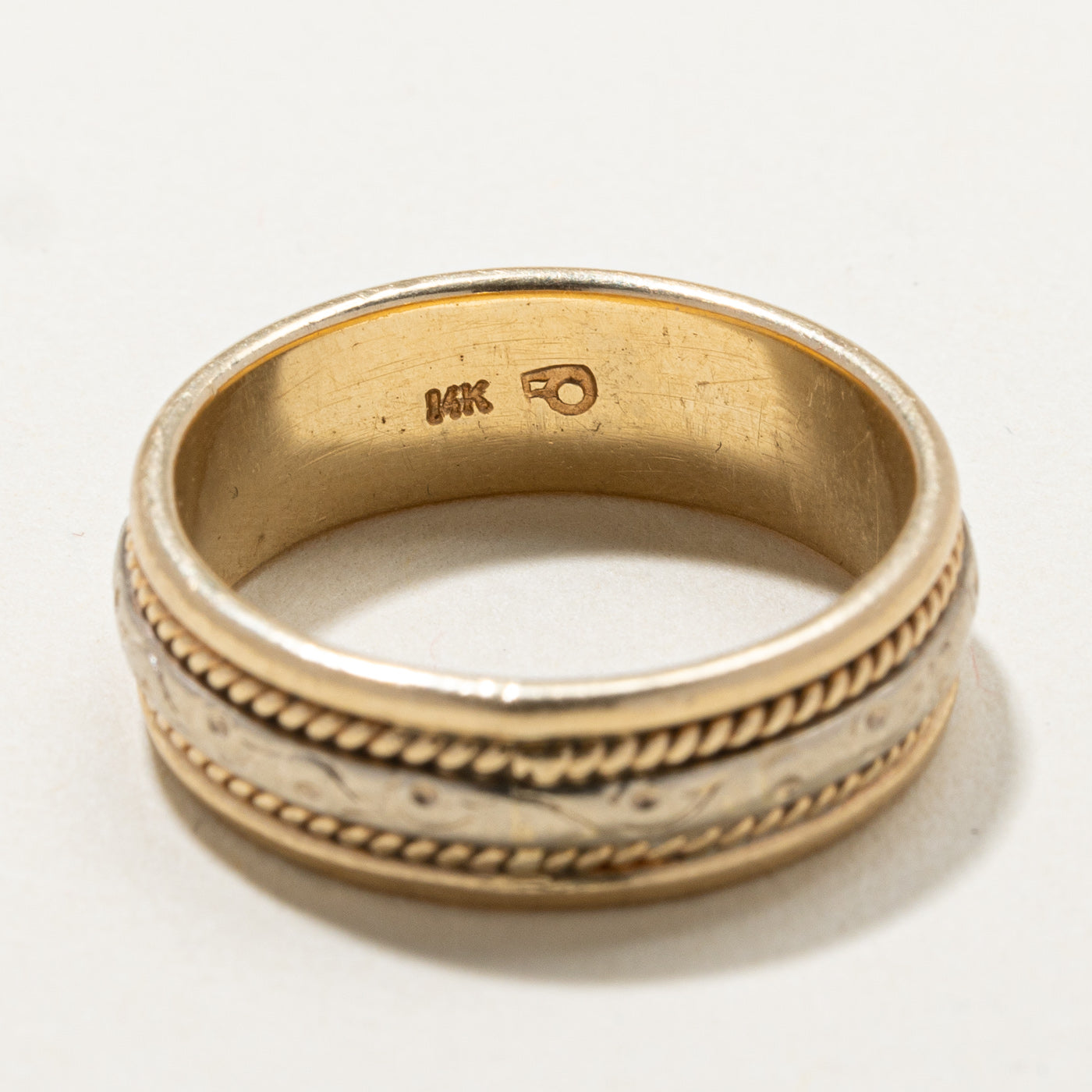 Vintage 14K Two Tone Gold Textured Band | 6.9mm | SZ 8.75