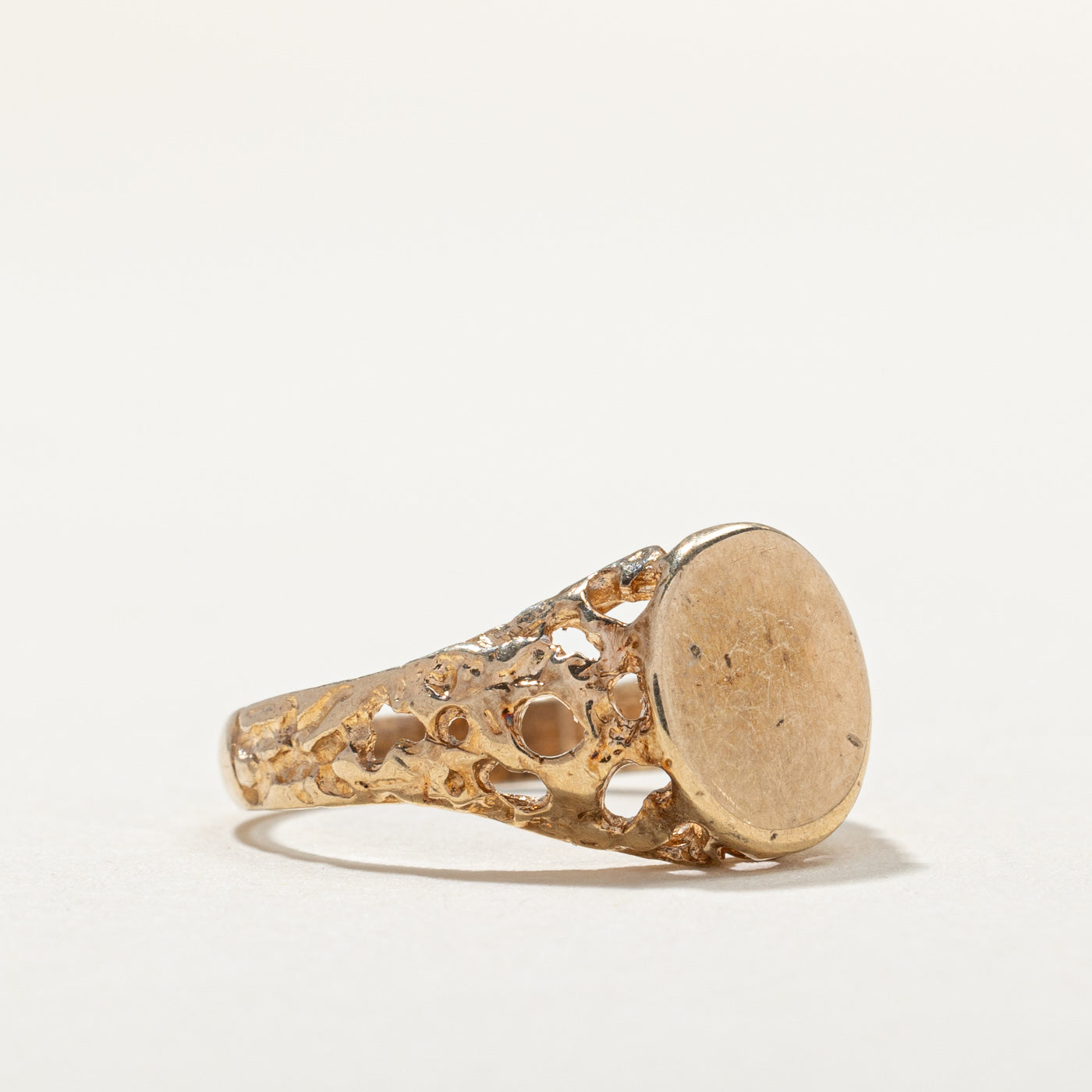 Bague chevalière vintage en or jaune 10 carats, anneau texturé | Taille 5,75