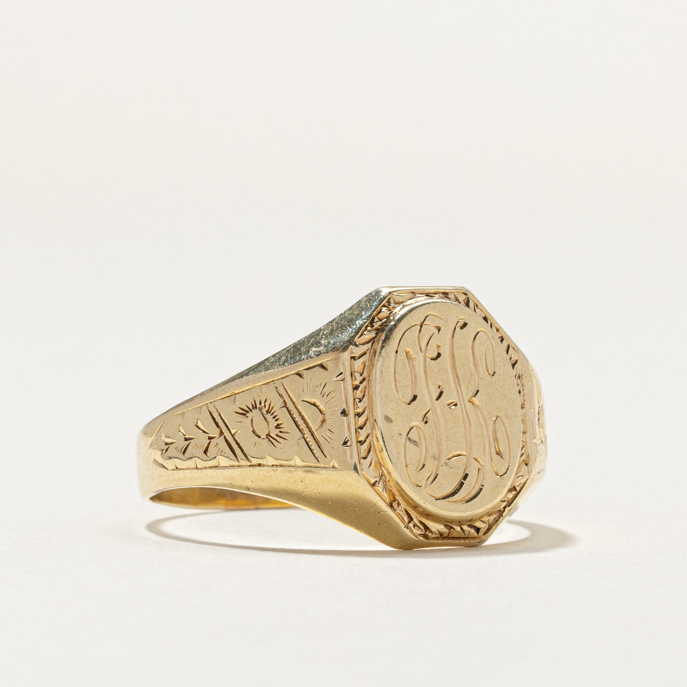 Vintage 14K Yellow Gold "FK" Initial Signet Ring | SZ 10