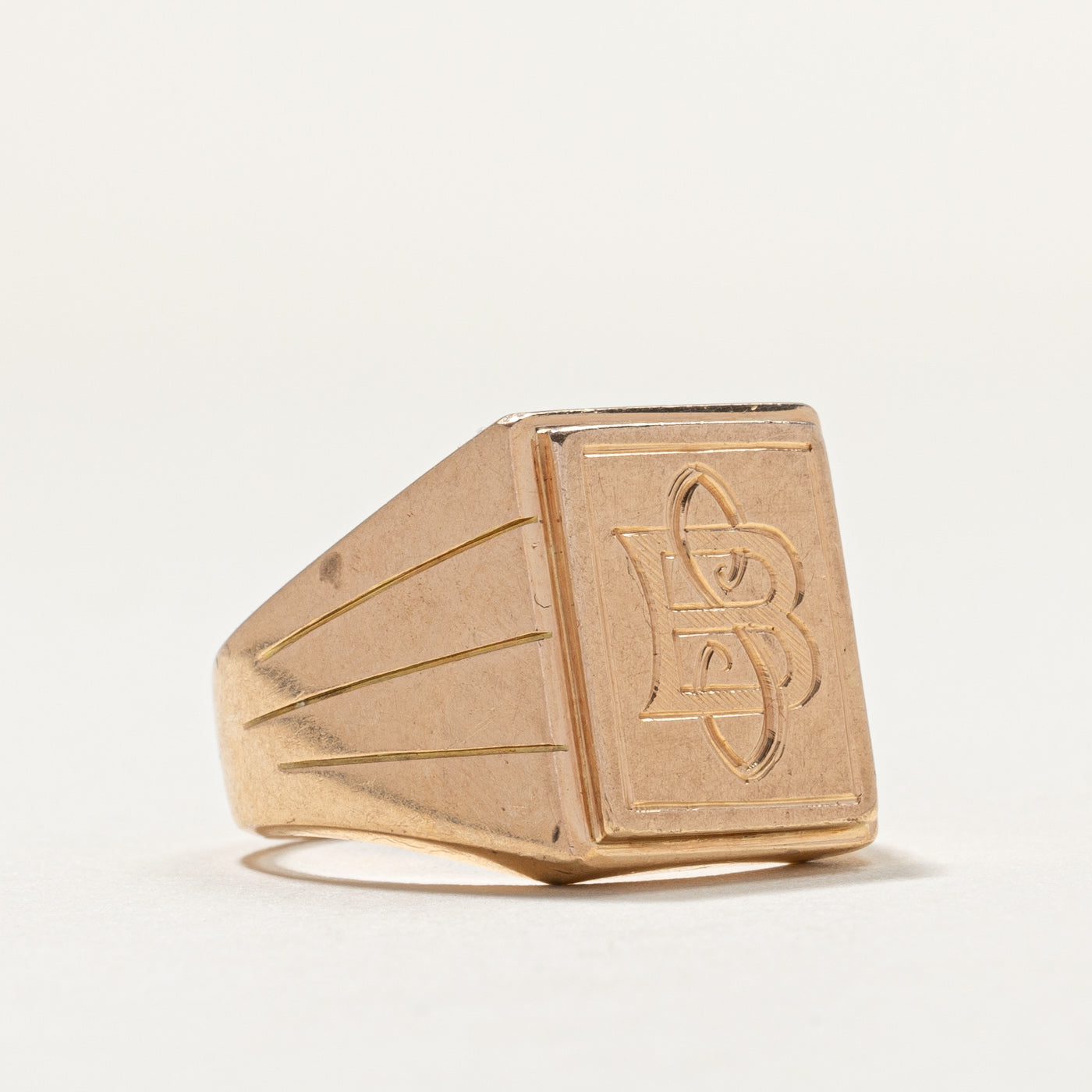Vintage 14K Yellow Gold "BS" Initial Signet Ring | SZ 9.5