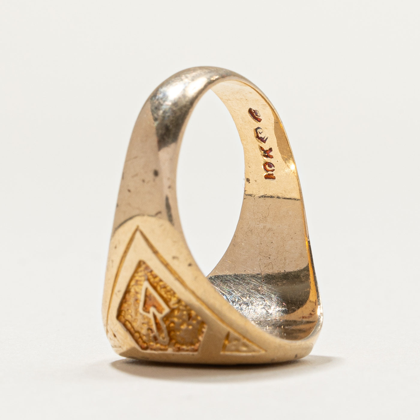 Bague chevalière franc-maçonne vintage en or jaune 10 carats | Taille 9,5
