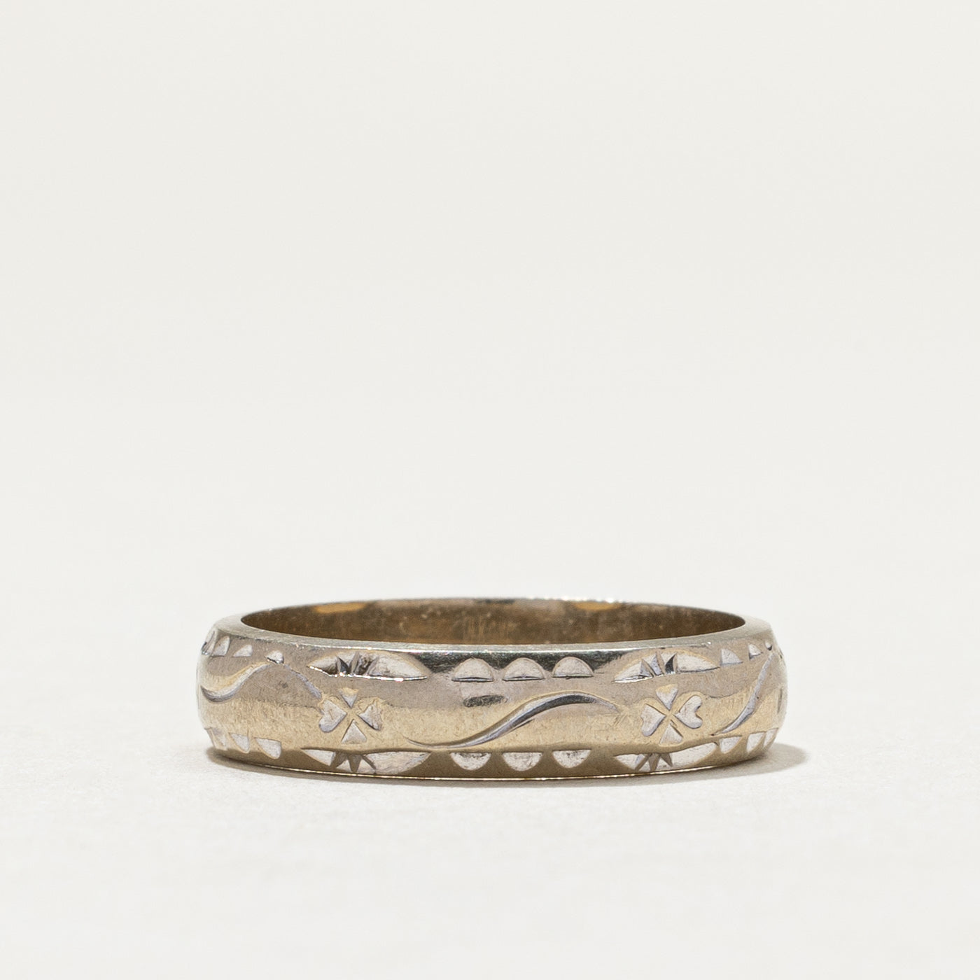 Vintage 14K White Gold Textured Band | 4.3mm | SZ 5.5