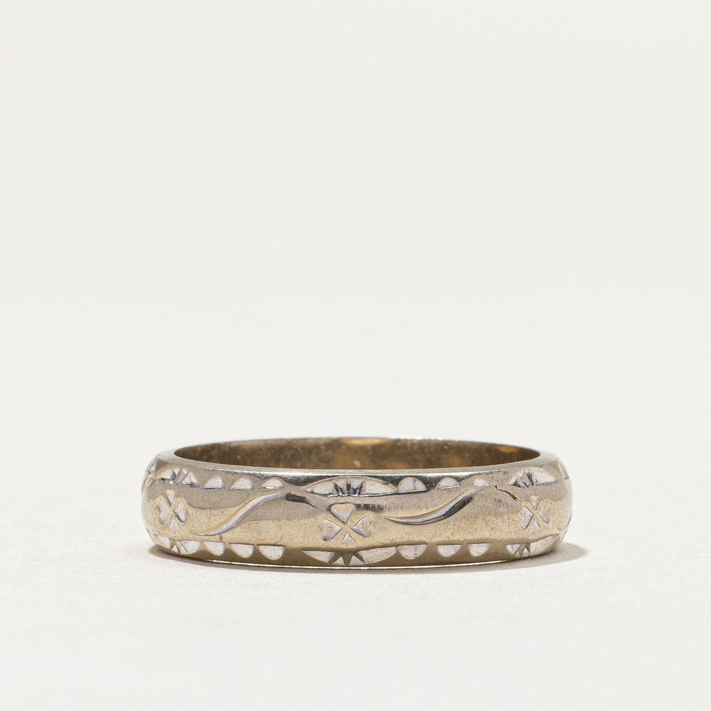 Vintage 14K White Gold Textured Band | 4.3mm | SZ 5.5