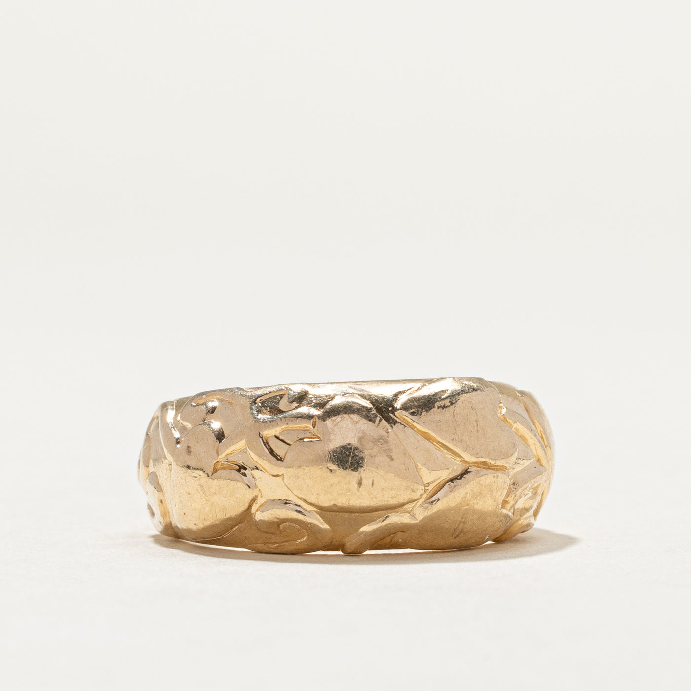 Vintage 14K Yellow Gold Leaf Embossed Band | 9.5mm | SZ 7.25