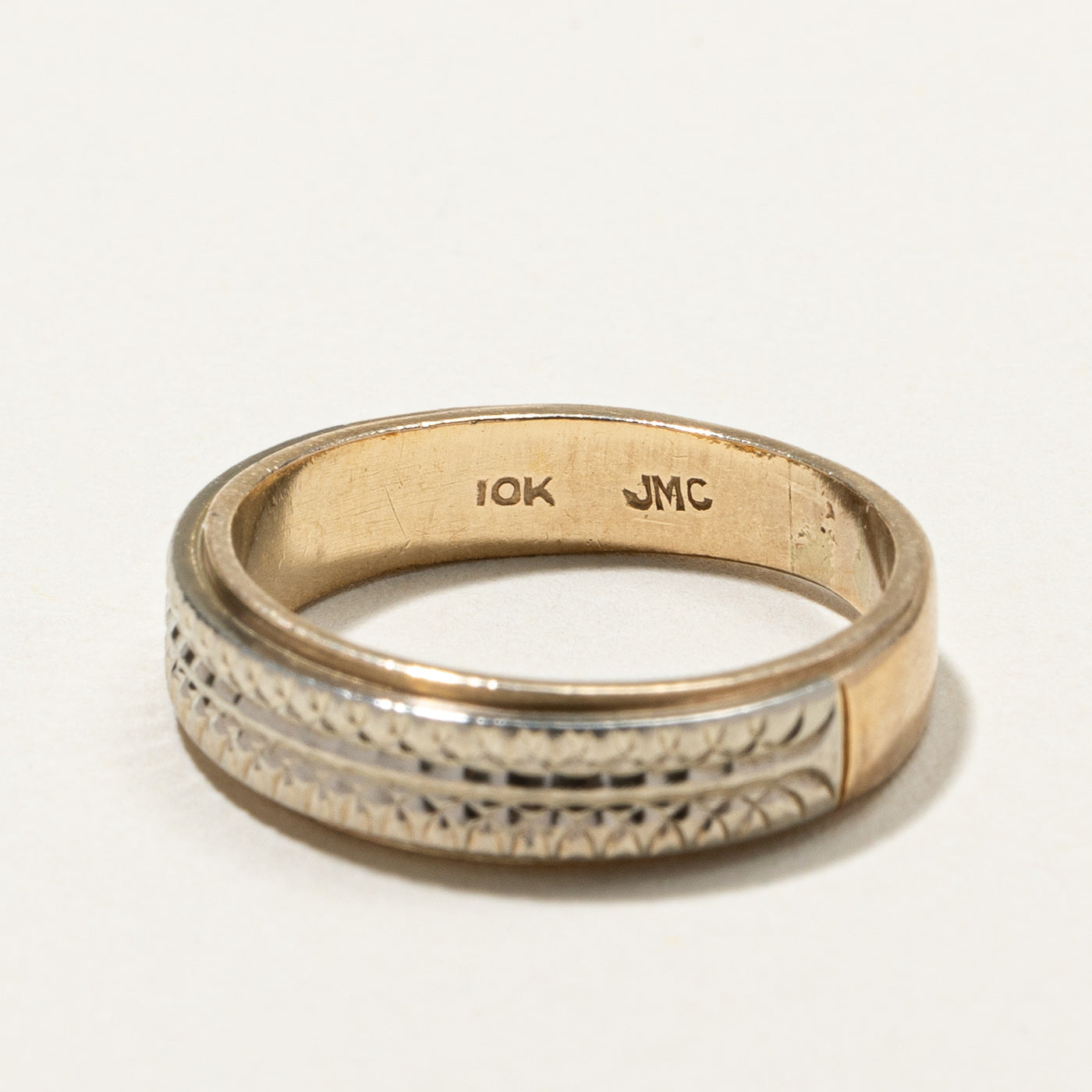 10K Two Tone Gold Diamond Cut Band | 4.4mm | SZ 7.5