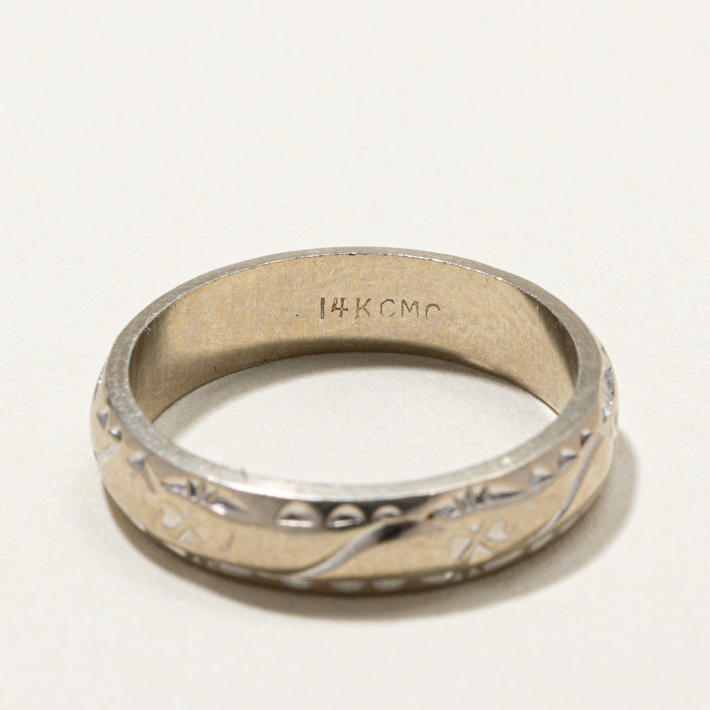 Vintage 14K White Gold Textured Band | 4.3mm | SZ 5.5