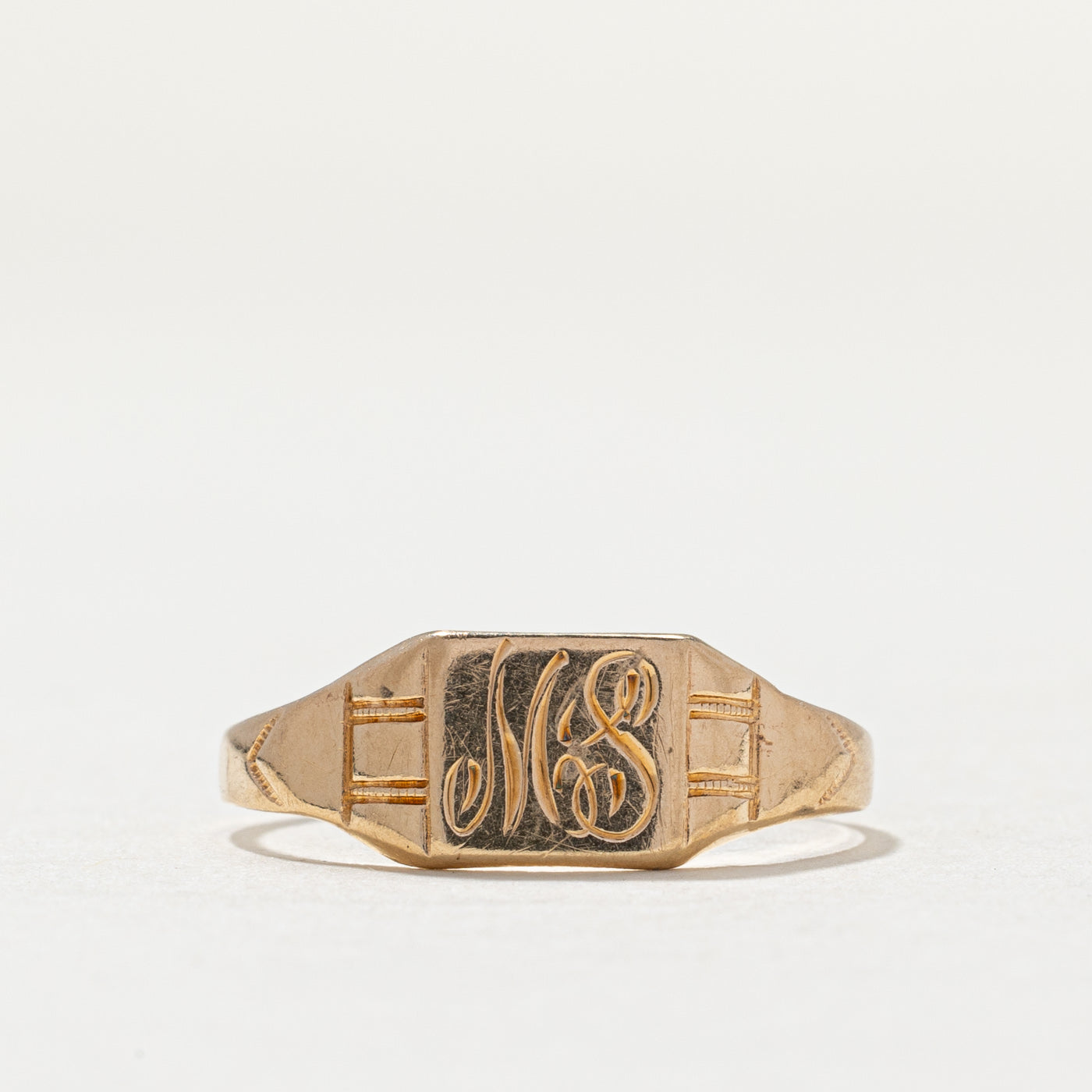 Bague chevalière vintage en or jaune 10 carats avec initiale « MS » | Taille 6,25