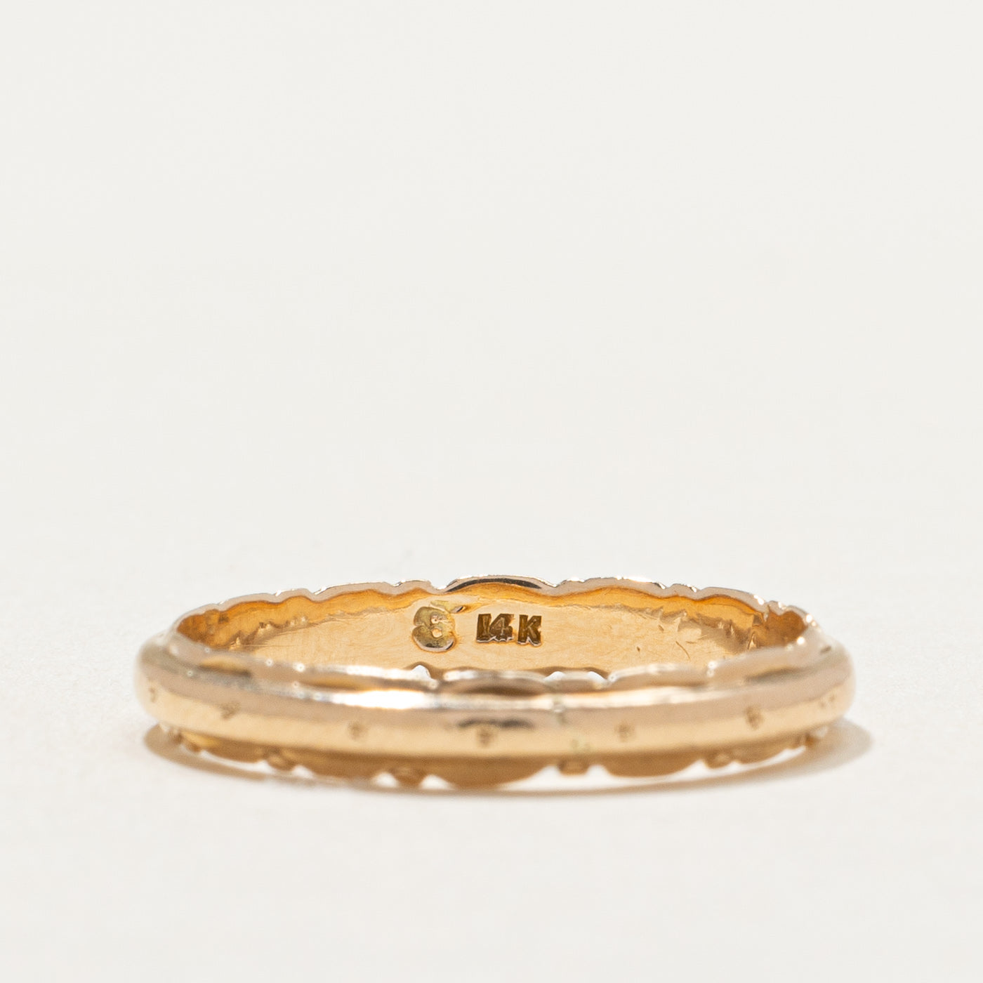 Bague en or jaune 10 carats à bord festonné orné | 3 mm | Taille 5,75