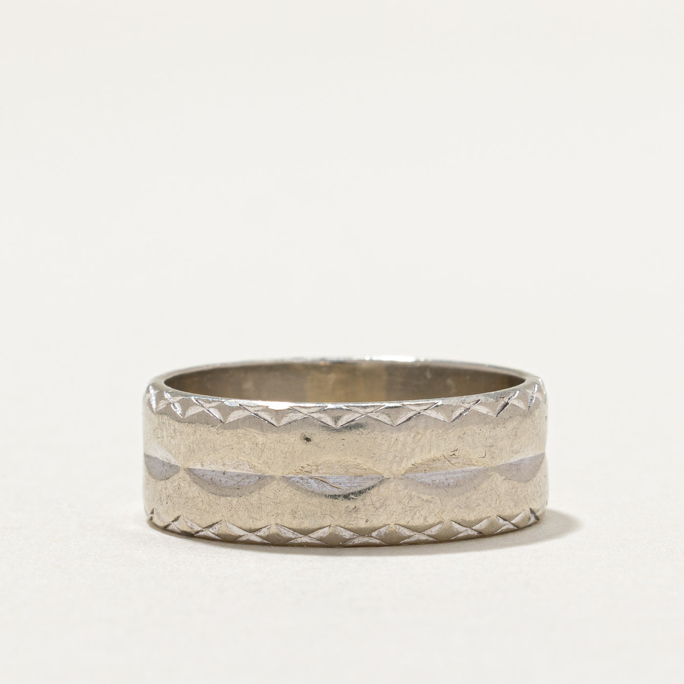 10K White Gold Textured Band | 7.2mm | SZ 7.75