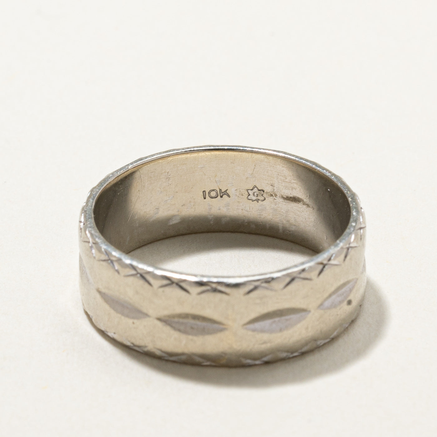 10K White Gold Textured Band | 7.2mm | SZ 7.75