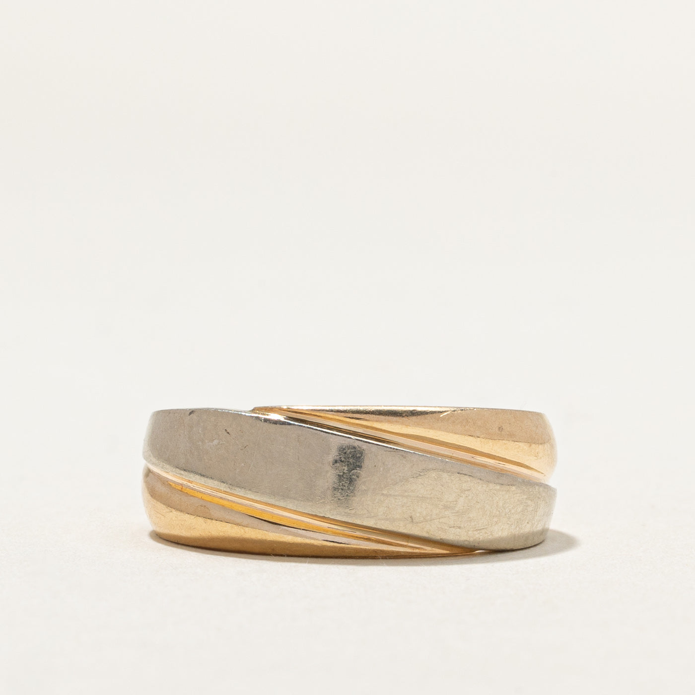 14K Two Tone Gold Textured Band | 8.1mm | SZ 8.25