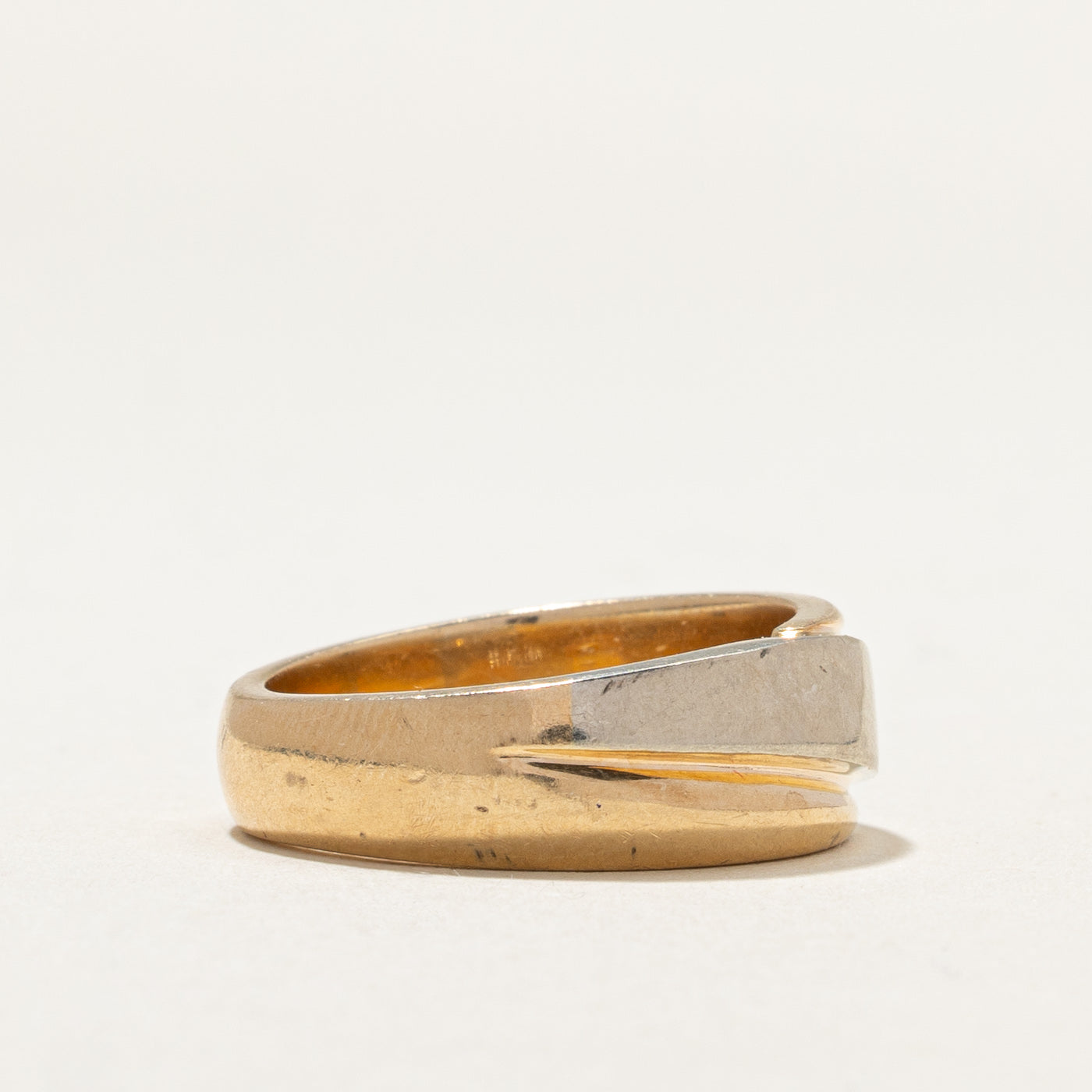 14K Two Tone Gold Textured Band | 8.1mm | SZ 8.25