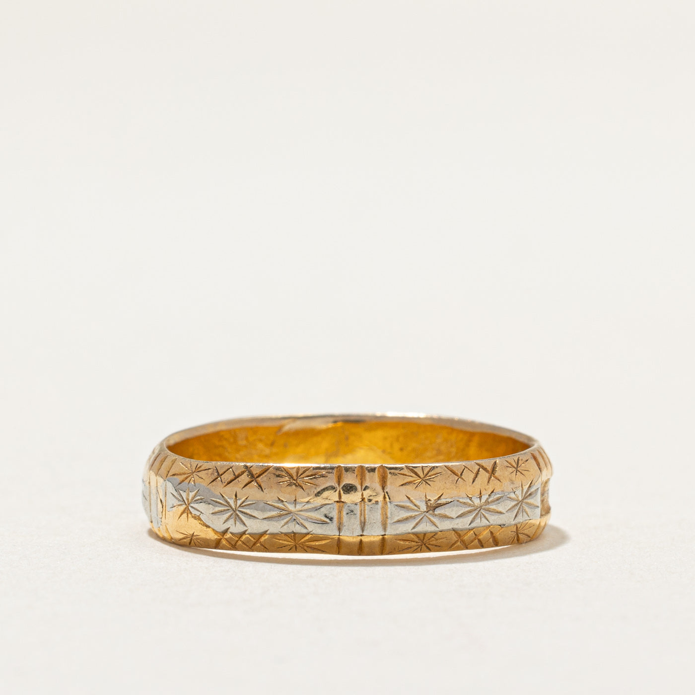 20K Yellow Gold Geometric Engraved Band | 4.6mm | SZ 8